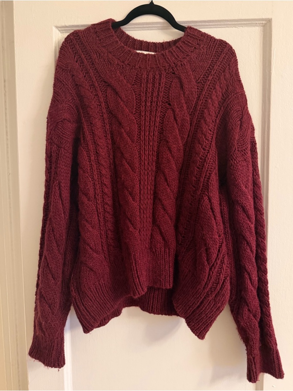 Something Cable Navy Alpaca Knit Crewneck Sweater - Burgundy